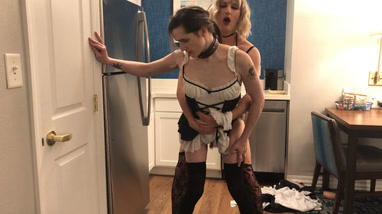Crossdresser couple fucks in the kitchen