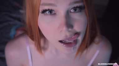Sweet redhead sissy is serving big cock with her holes