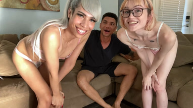 Two skinny sissies engage in mutual sucking and licking with hung brown guy