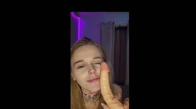 Adorable slender sissy gags on dildo and fucks herself in the ass on cam